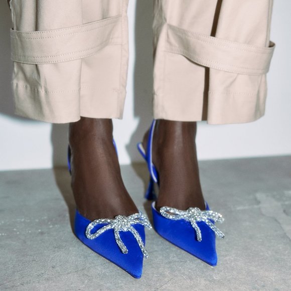 Zara Embellished Bow Heeled Slingbacks NWT - Picture 6 of 11